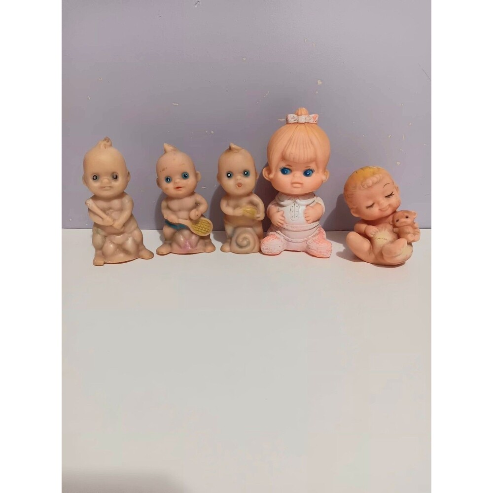 Dolls Rubber Vintage Squeeze  Girl Babies Lot of 5 Assorted Sizes